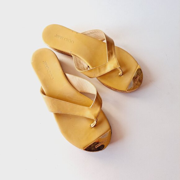 Jimmy Choo Women's Yellow Tan Sandals Flats Flip Flops Size 37 US